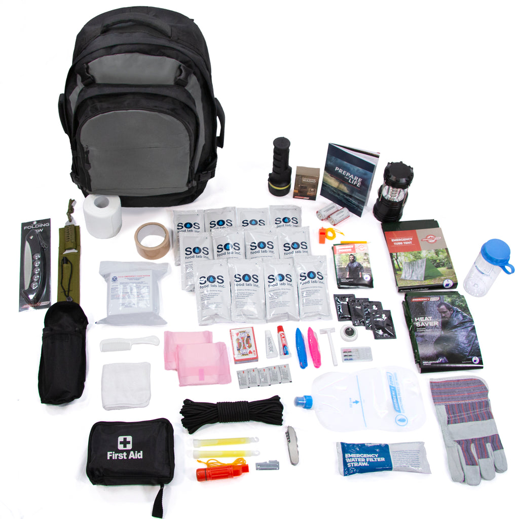 1 Person Elite Survival Kit w/ Multi-Pocket Hikers Backpack